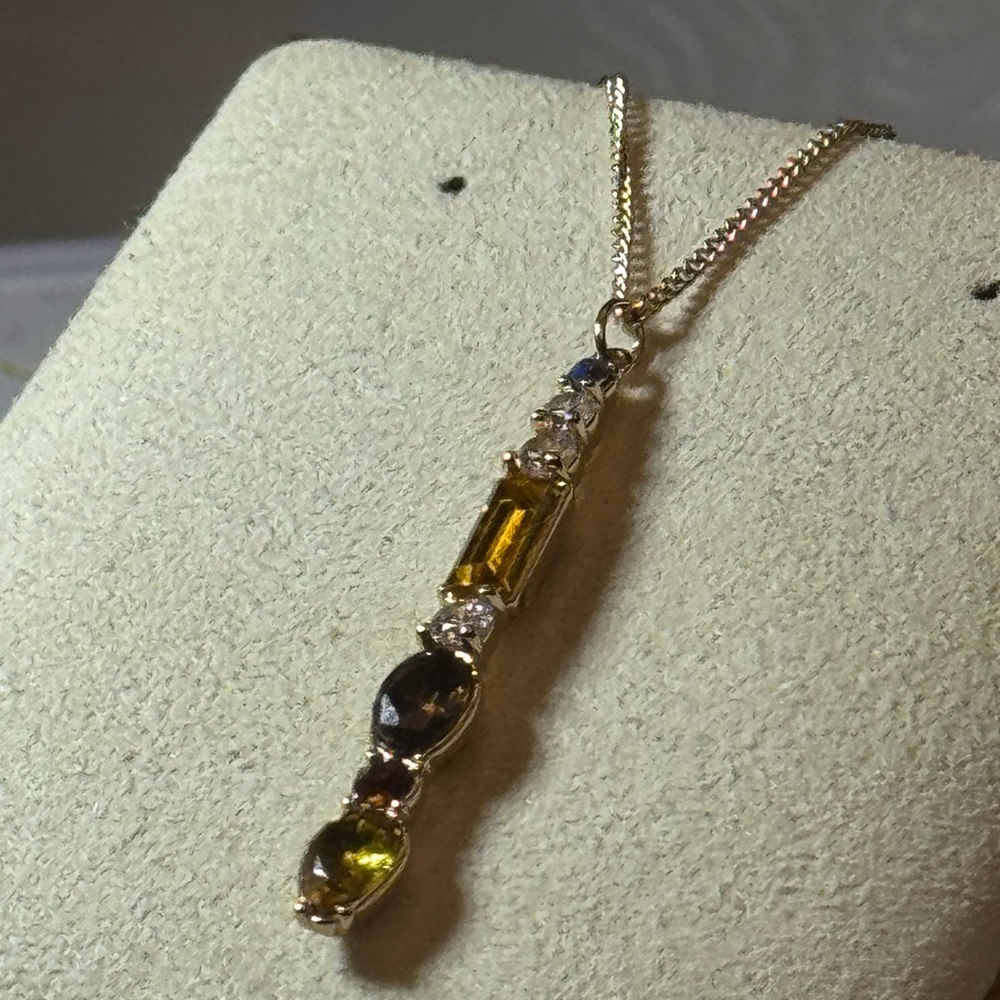 Geometric Crystal Bar Pendant 14k Gold Plated Made W/ Swarovski Crystals 16-19in
